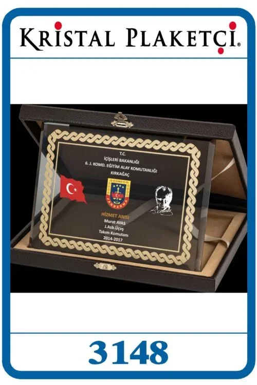 Füme Kristal Cam Kıdem Plaketi Deri Kutulu- 3148 (15x20cm) – Kod 3148 | kristal plaket