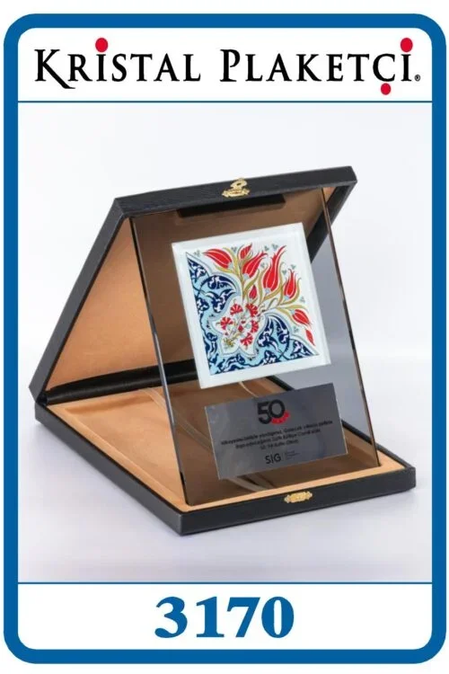 Füme Kristal Cam Plaket Lale Desenli – 3170 (18x24cm) – Kod 3170 | kristal plaket