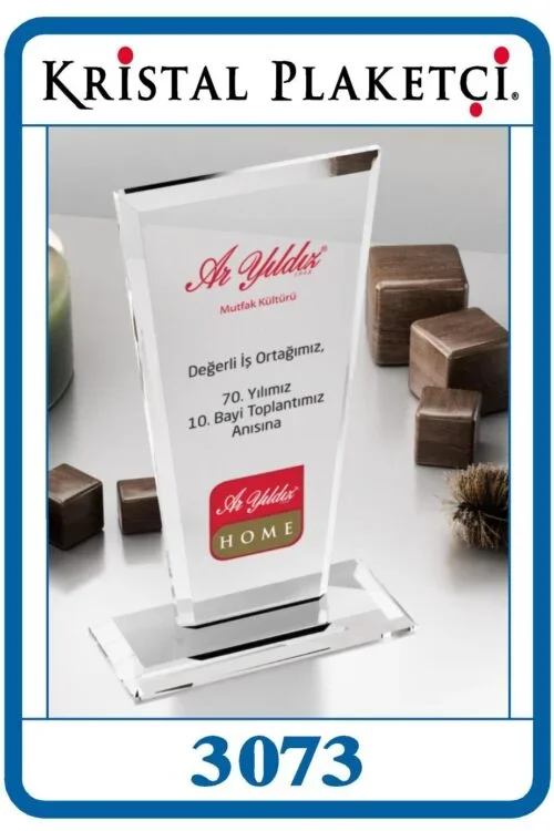 Kristal Cam Kıdem Plaketi – 3073 (12x22cm) – Kod 3073 | kristal plaket