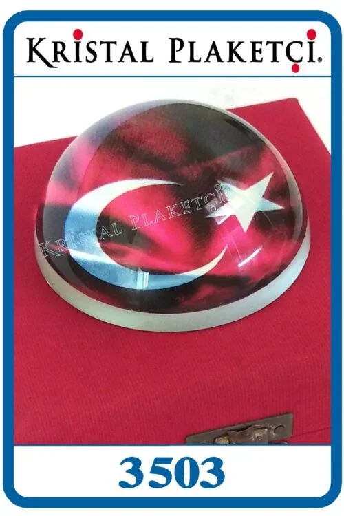Yarım Cam Küre Bayraklı Lens (100 mm) – 3503 – Kod 3503 | kristal plaket