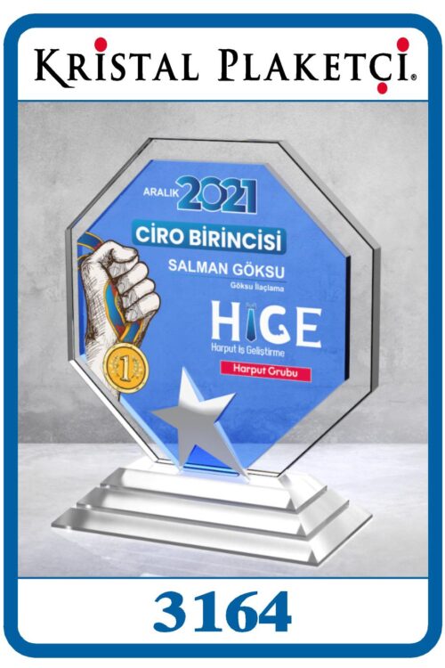 sekizgen kristal cam plaket