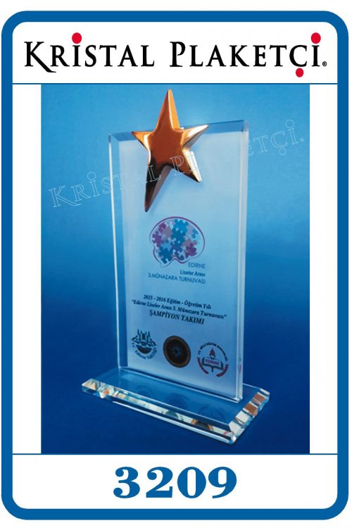 Altın yıldızlı cam plaket