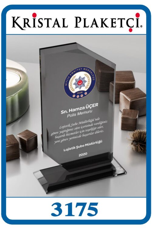 Plaket füme kristal cam